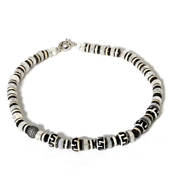 925 Silver Diamond Rainbow Moonstone Statement Necklace - Picture 2 of 4